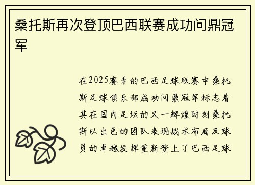 桑托斯再次登顶巴西联赛成功问鼎冠军